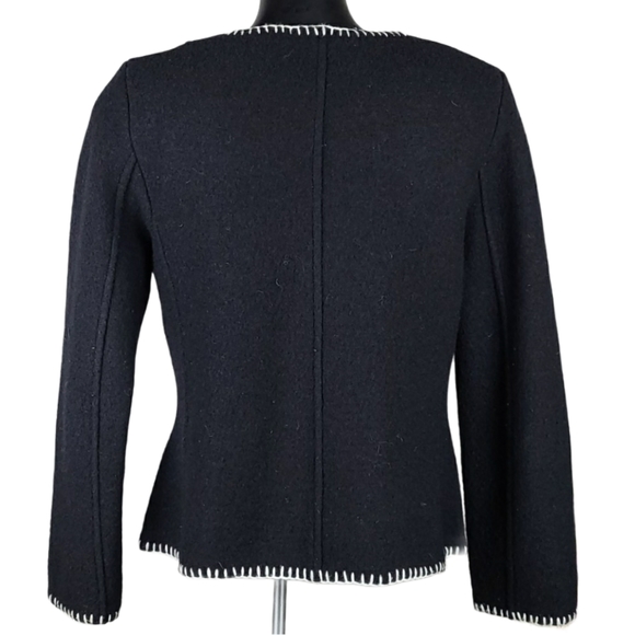 CONTEMPORAINE Petite Blazer Jacket Black White Wool Size Medium - Picture 3 of 8